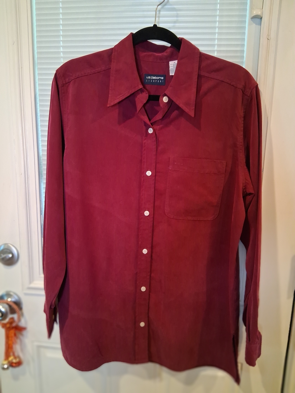 Liz Claiborne Women's  Long-Sleeve Button-Down Shirt in Deep Wine